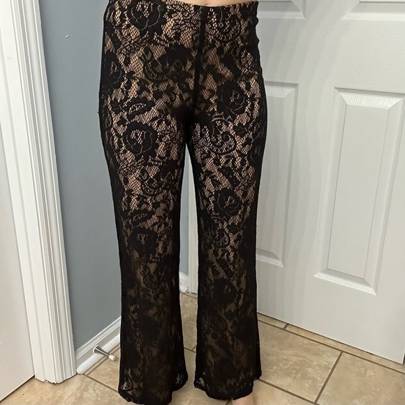 Vintage Pants Y2K Lace Black Floral Gothic Whimsigoth Wide Leg Size Small - Picture 2 of 6